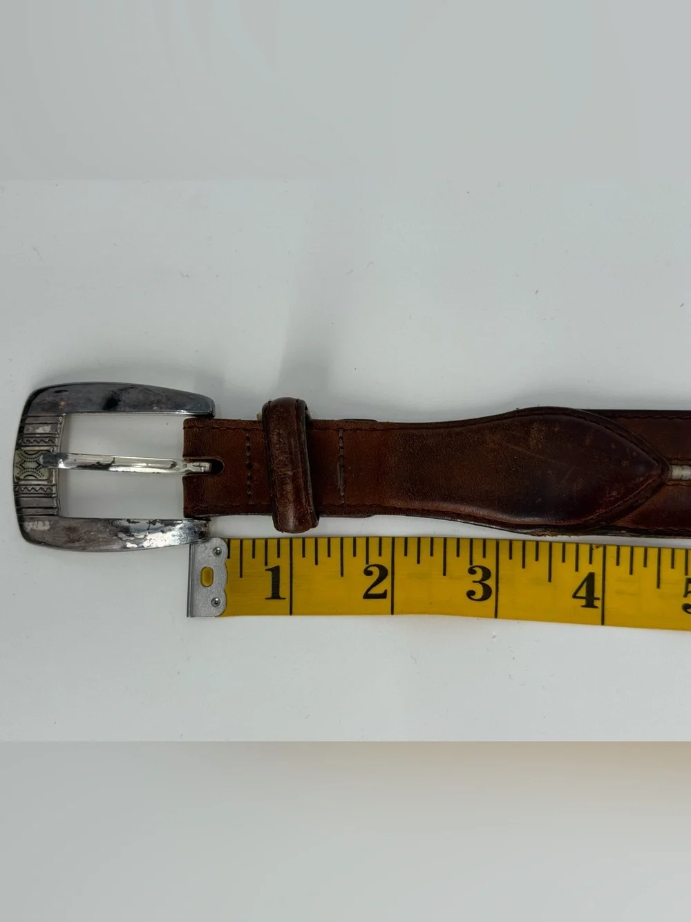 Vintage‎ Brighton Brown Leather Mother of Pearl Beaded Belt 38